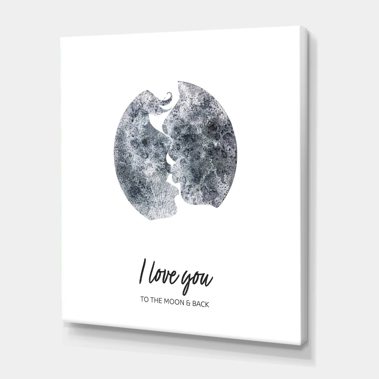 Designart - Romantic Moon Kiss of Two Lovers - Modern Canvas Wall Art Print